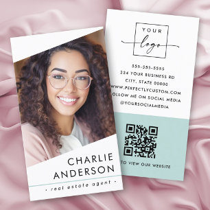 Cartão De Visita Logotipo fotográfico QR código moderno branco clar