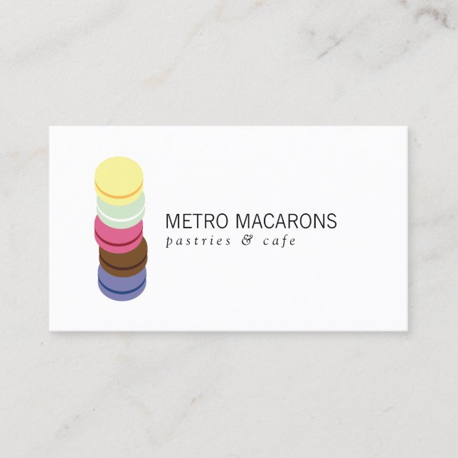 Cartão De Visita LOGOTIPO FRANCÊS MACARON STACK para padaria, paste (Frente)