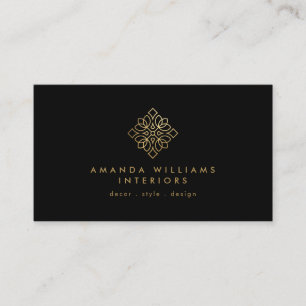 Cartão De Visita Logotipo geométrico Elegante Dourado/Preto