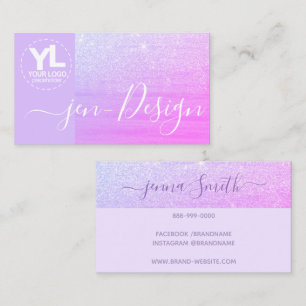 Cartão De Visita Logotipo Glitter de Ombre Roxo de Luxo
