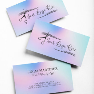 Cartão De Visita Logotipo Gradiente Holográfico Rosa Pastel Azul