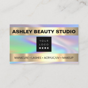 Cartão De Visita Logotipo holográfico da lista de unhas de maquilh