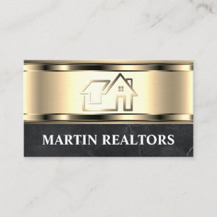 Cartão De Visita Logotipo Imobiliário   Dourado metálico   Luxo