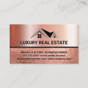 Cartão De Visita Logotipo Imobiliário   Folha de ouro Rosa   Luxo
