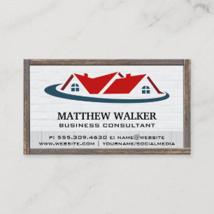 Cartão De Visita Logotipo inicial do Red Roof Top   Quadro de madei