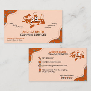 Cartão De Visita Logotipo Laranja Profissional de Serviços de Limpe