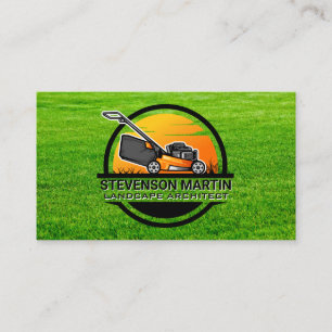 Cartão De Visita Logotipo Lawn Mower Landscaping Fundo de Grass