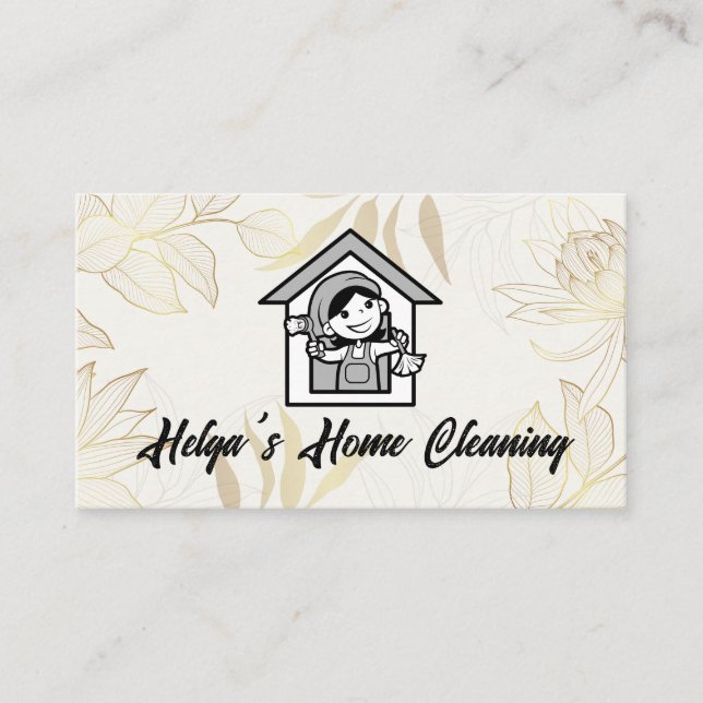 Cartão De Visita Logotipo Limpo Feliz | House Keeping (Frente)
