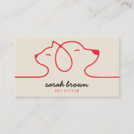 Cartão De Visita Logotipo Linear Bege Vermelho Cão Gato Pet