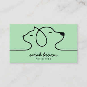 Cartão De Visita Logotipo Linear Verde Suave Cachorro Gato Pet