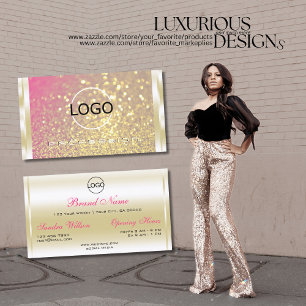Cartão De Visita Logotipo Luminoso Dourado, cor-de-rosa, cor-de-ros