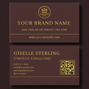Cartão De Visita Logotipo Luxuoso Burgundy Dourado Código QR