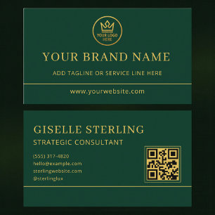 Cartão De Visita Logotipo Luxuoso Verde Dourado Código QR