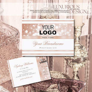 Cartão De Visita Logotipo Luxurioso de Brilhante Dourado Rosa Branc