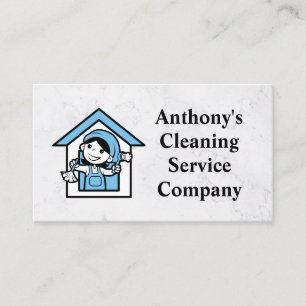 Cartão De Visita Logotipo Máscot do House Cleaner   Serviços Maid