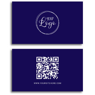 Cartão De Visita Logotipo Minimalista Azul Marinho e Branco Código