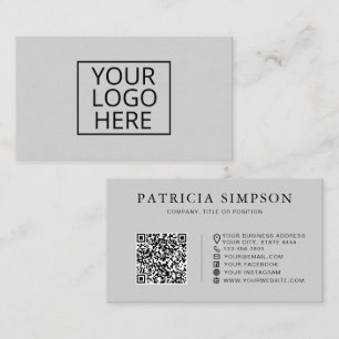 Cartão De Visita Logotipo Minimalista Cinza Claro Código QR Profiss