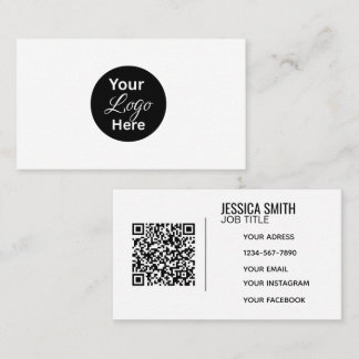 Cartão De Visita Logotipo Minimalista da Empresa Código QR Negócios