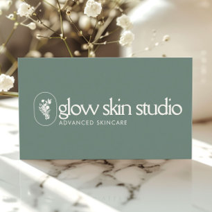 Cartão De Visita Logotipo Minimalista de Esteticista Skincare Verde