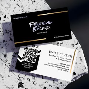 Cartão De Visita Logotipo Minimalista de Treinador de Fitness Preto
