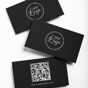 Cartão De Visita Logotipo Minimalista em Preto e Branco Código QR