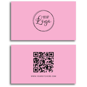 Cartão De Visita Logotipo Minimalista em Rosa Claro e Preto Código