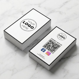 Cartão De Visita Logotipo Minimalista Moderno Código QR Preto Branc