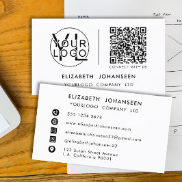 Cartão De Visita Logotipo minimalista moderno Código QR preto e bra
