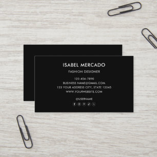 Cartão De Visita Logotipo Minimalista Moderno Preto e Branco Elegan