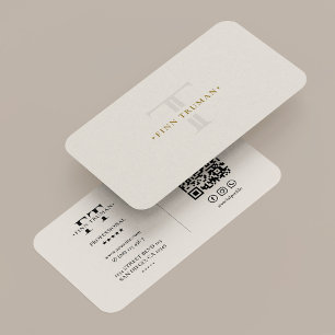 Cartão De Visita Logotipo Minimalista Monograma F T Areia Bege Prof