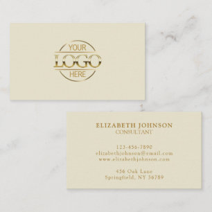 Cartão De Visita Logotipo Minimalista Profissional Bege Dourado Emp