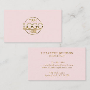 Cartão De Visita Logotipo Minimalista Profissional Rosa Bege da Emp