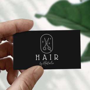 Cartão De Visita Logotipo Mínimo de Tesoura Hair Stylist Preto