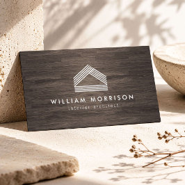 Cartão De Visita Logotipo Moderno Abstrato de Casa em Woodgrain Esc