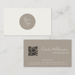 Cartão De Visita Logotipo Moderno Boho Bege Simples Código QR Minim