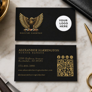 Cartão De Visita Logotipo Moderno de Águia Dourada para Barbearia E