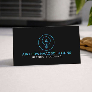 Cartão De Visita Logotipo Moderno de Contratante de HVAC Preto