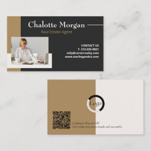 Cartão De Visita Logotipo Moderno de Foto Corretor de Imóveis Agent