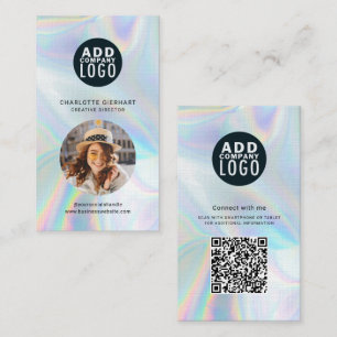 Cartão De Visita Logotipo Moderno de Marca Código QR Foto Holográfi