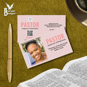 Cartão De Visita Logotipo Moderno de QR de Foto em Rosa Rosado para