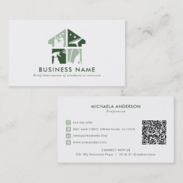 Cartão De Visita Logotipo Moderno de Serviço de Limpeza & Código QR