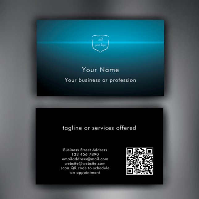 Cartão De Visita Logotipo Moderno e Resfriado de Código QR Tecnolog (Personalize these cool blue light burst professional business card template. Add logo & QR code.
)