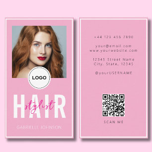 Cartão De Visita Logotipo Moderno Elegante Rosa Código QR Cabelerei