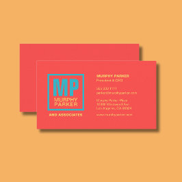 Cartão De Visita Logotipo Moderno Monograma Coral Vermelho Amarelo