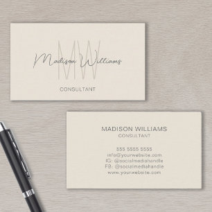 Cartão De Visita Logotipo Moderno Monograma Nome Creme Bege Consult