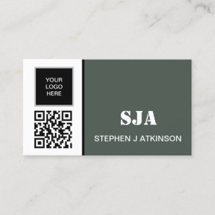 Cartão De Visita Logotipo Moderno QR Code Sage Green Professional
