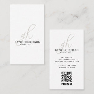 Cartão De Visita Logotipo Moderno Rosa Bege Código QR Foto Artista