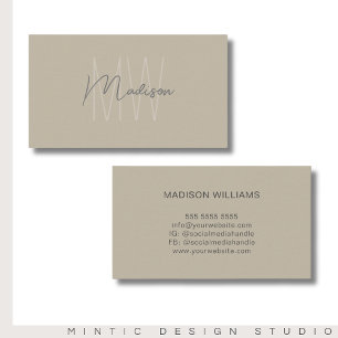 Cartão De Visita Logotipo Monograma Bege Minimalista Moderno