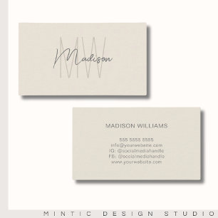 Cartão De Visita Logotipo Monograma Creme Minimalista Moderno