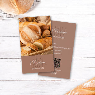 Cartão De Visita Logotipo Monograma da padaria Foto QR Brown